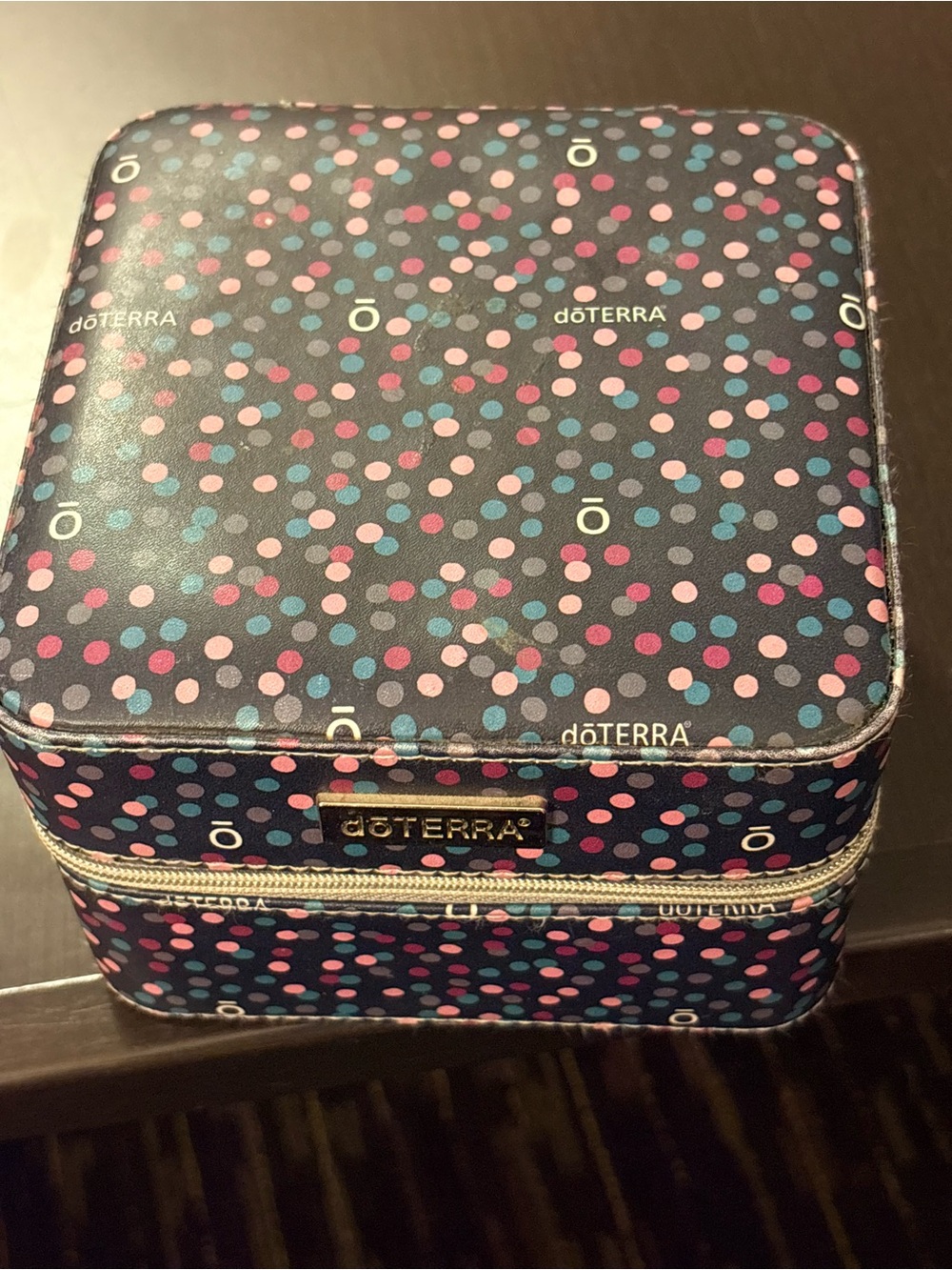 Doterra Navy Cosmetic Case with Pink and Light Blue Polka Dots